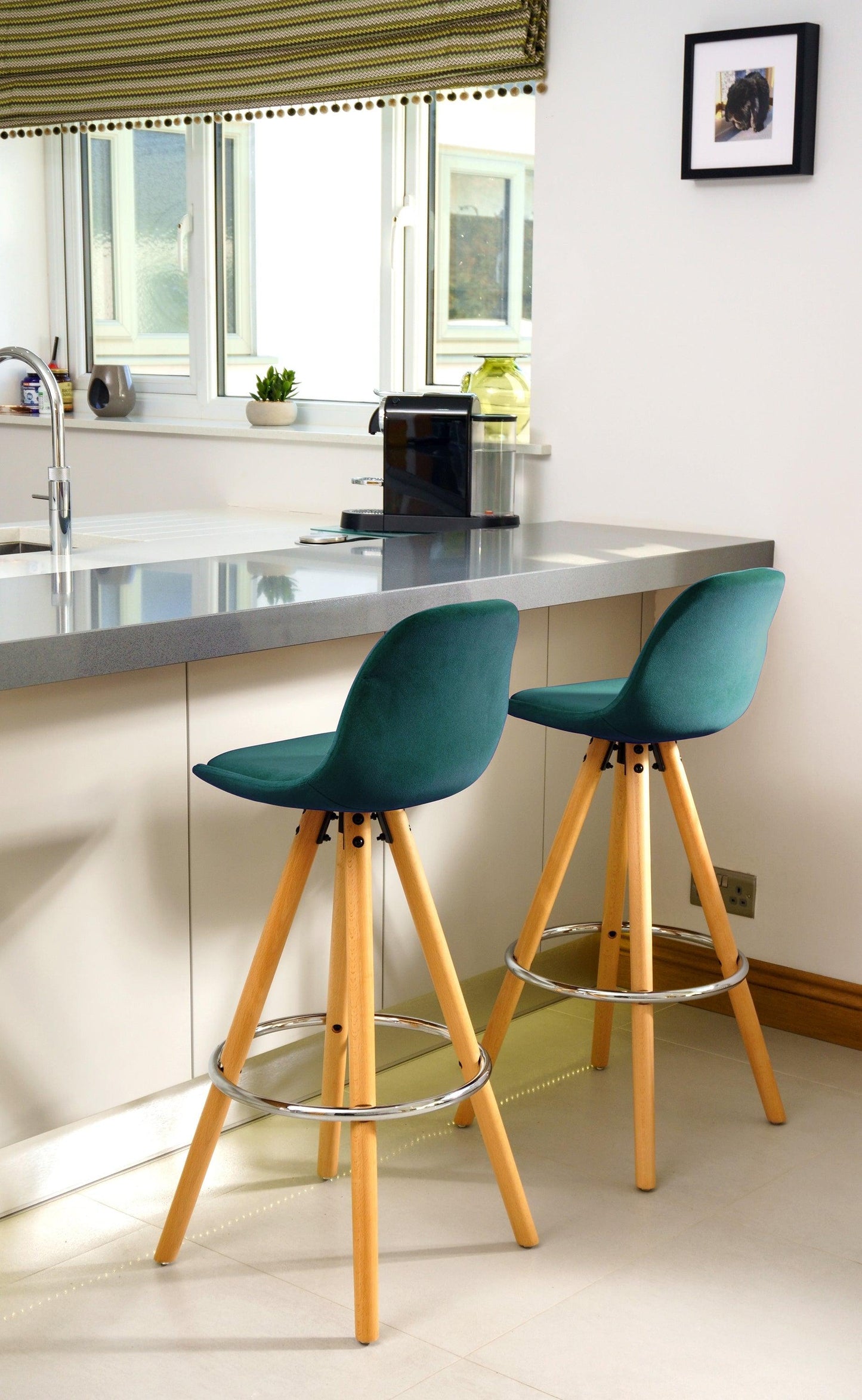 Scandi Style Barcelona Kitchen Bar Stools | Ocean Green | Set Of 2-5056150252818-Bargainia.com