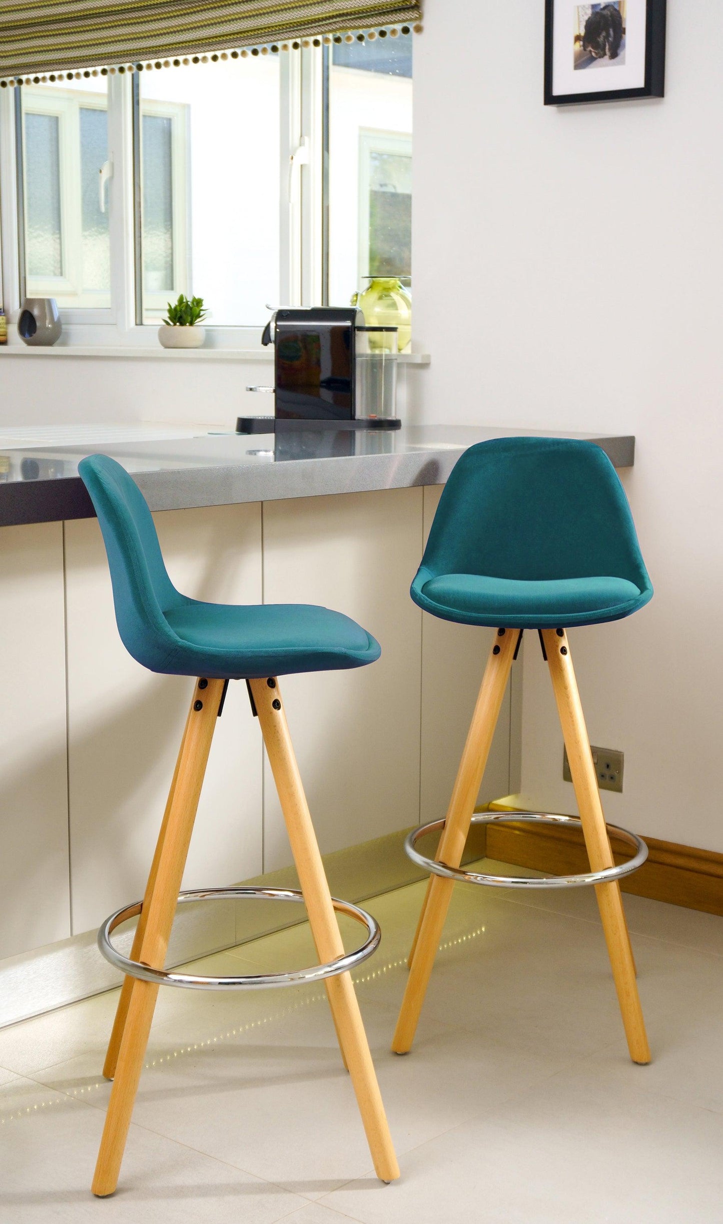 Barcelona Bar Stools - Set Of 2 - Ocean Green-5056150252818-Bargainia.com