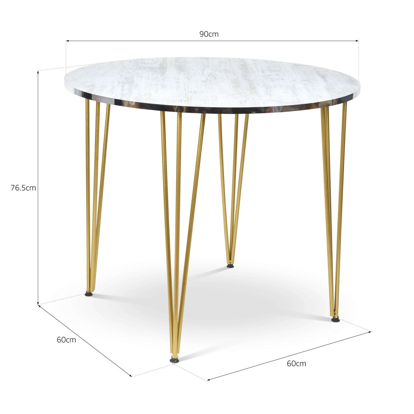 Coffee Table with Wood & Silver Effect and Gold Hairpin Legs - 90cm