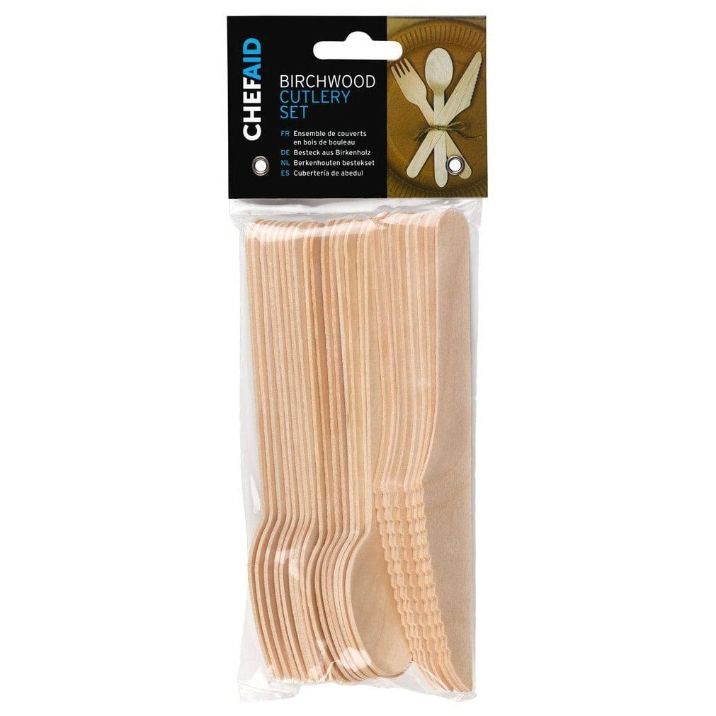 Chef Aid Birchwood Wooden Cutlery Set - Pack of 24 5012904144051 only5pounds-com