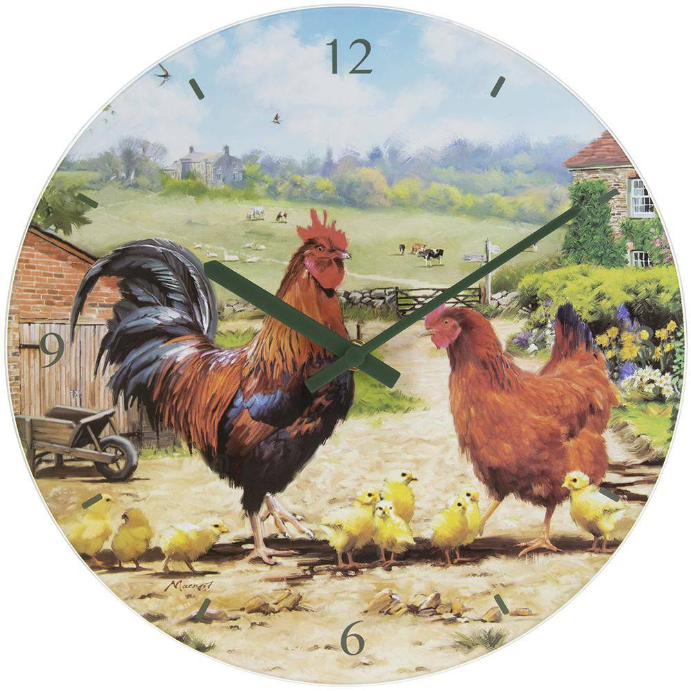 Cockerel & Hen Glass Clock - 30cm-5.01079E+12-Bargainia.com