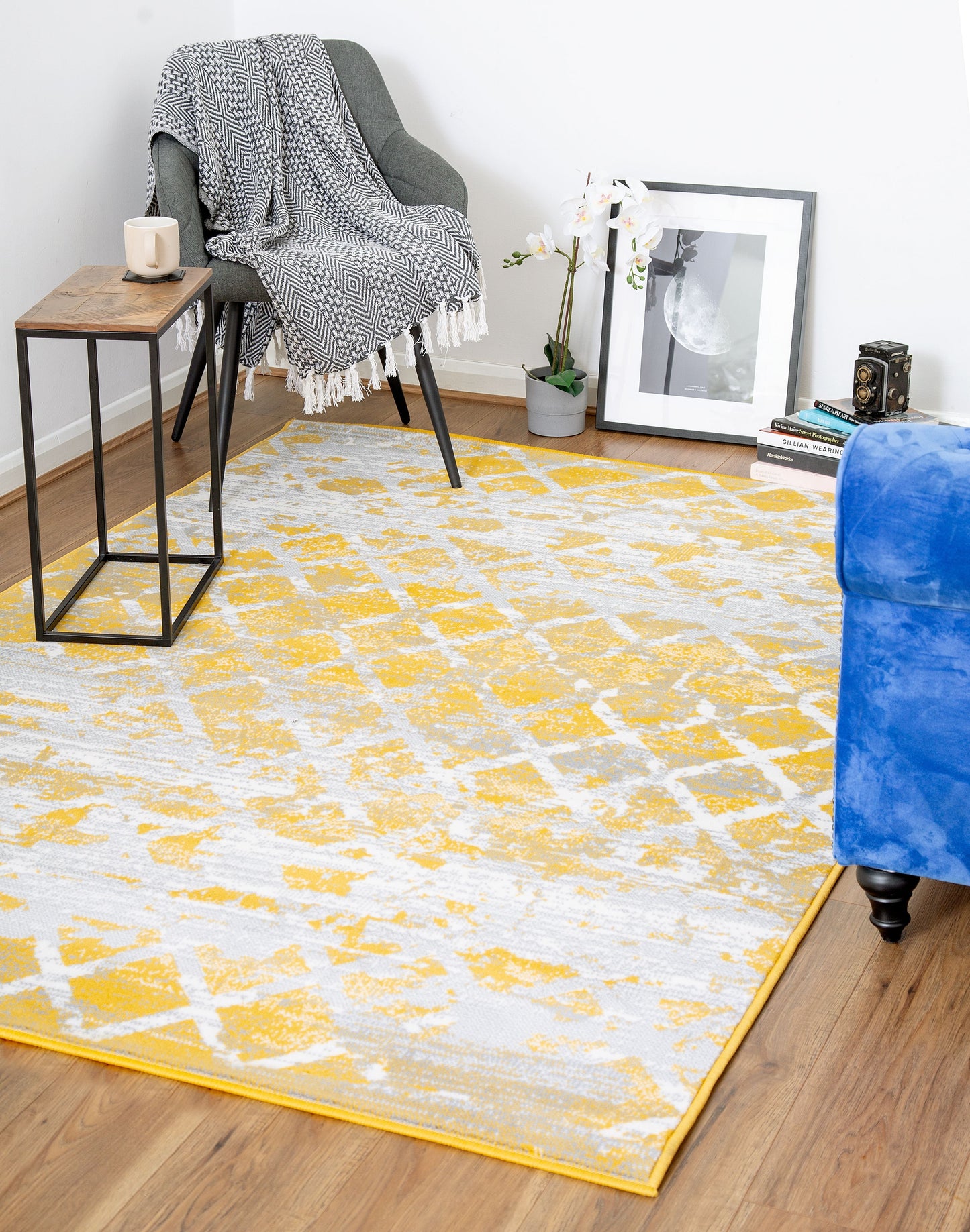 Mustard Contemporary Faded Tiles Design Rug - Texas - Bargainia.com