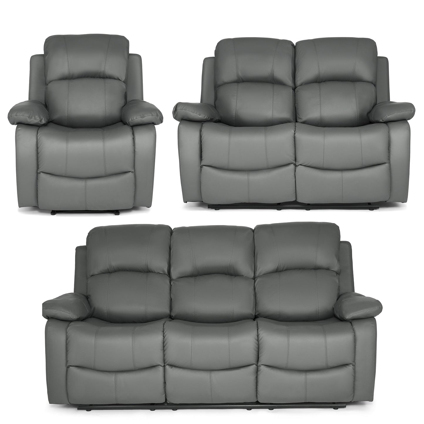 Faux Leather Manual Recliner Sofa Suite - Charcoal Grey - Bargainia.com - 8800228253583 - MLM-111433-S123
