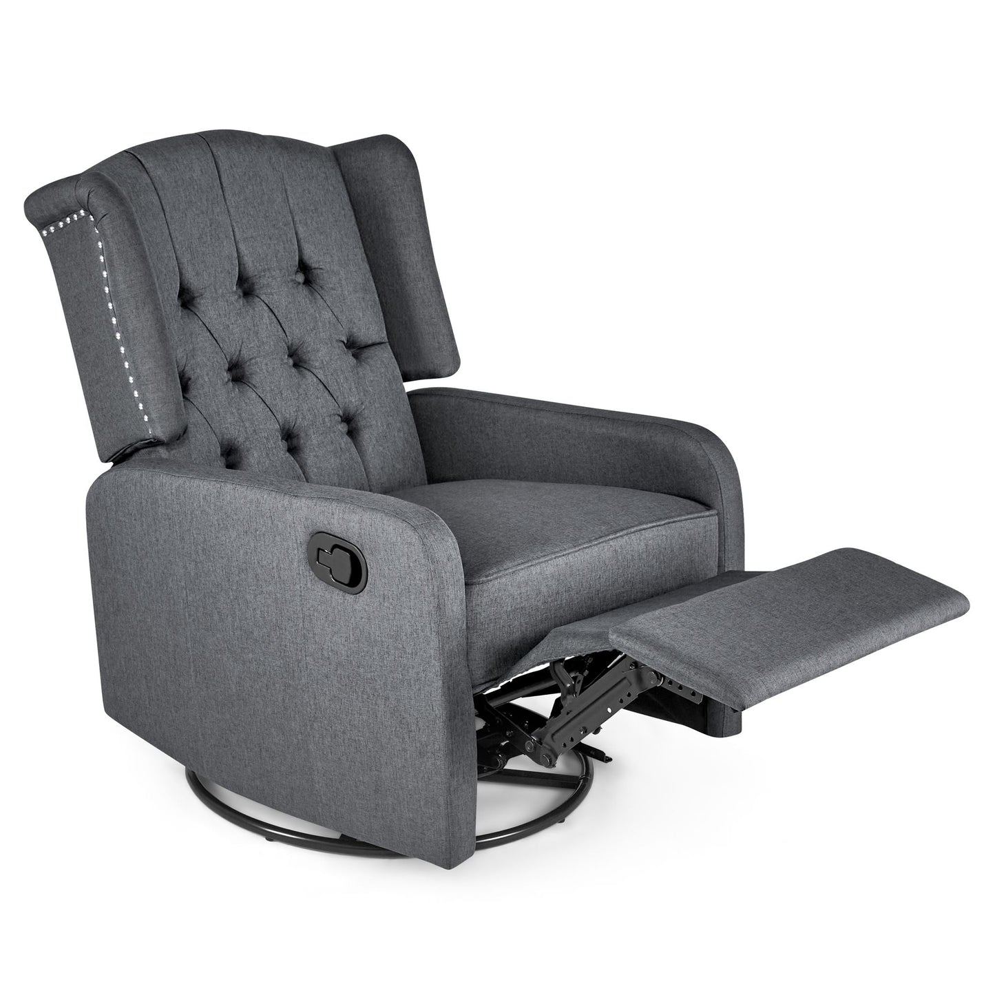 Grey Fabric Recliner Armchair Footrest Out