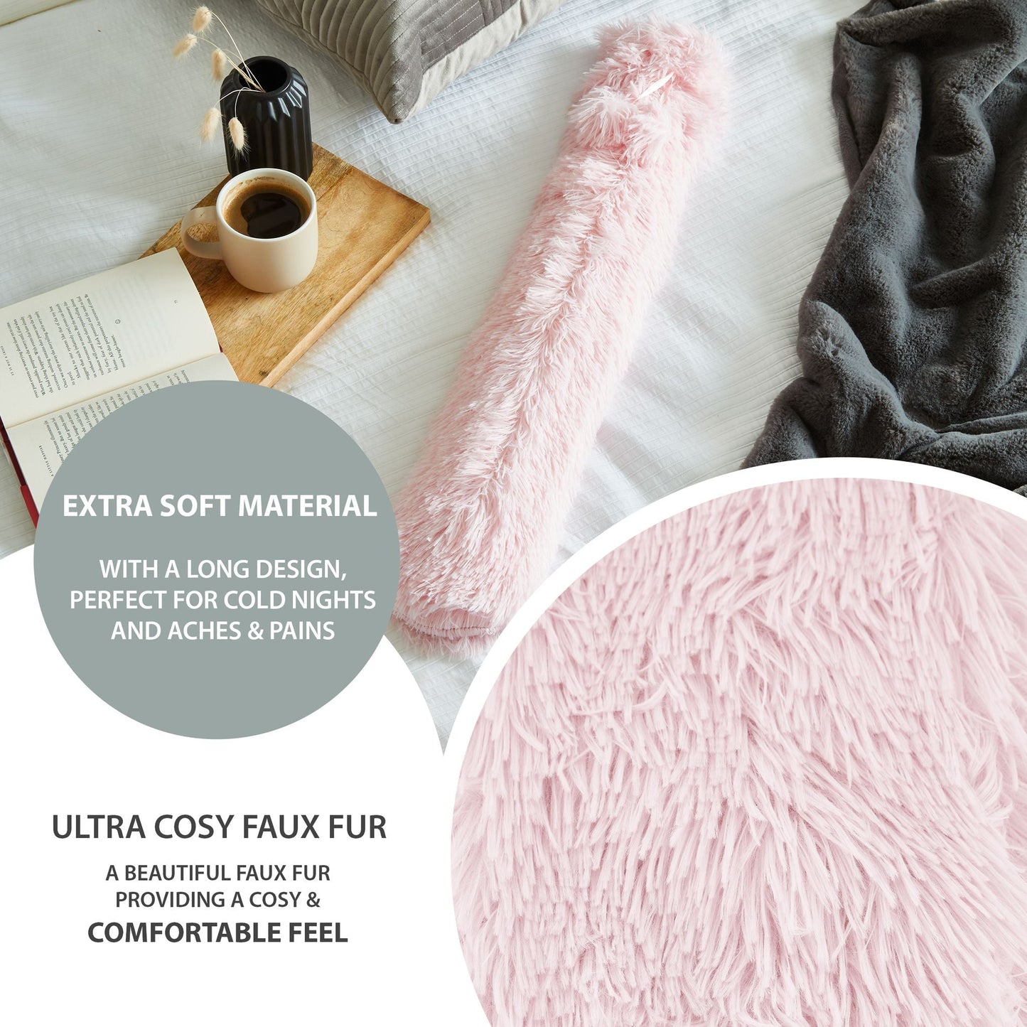 Pink hot water bottle material close up