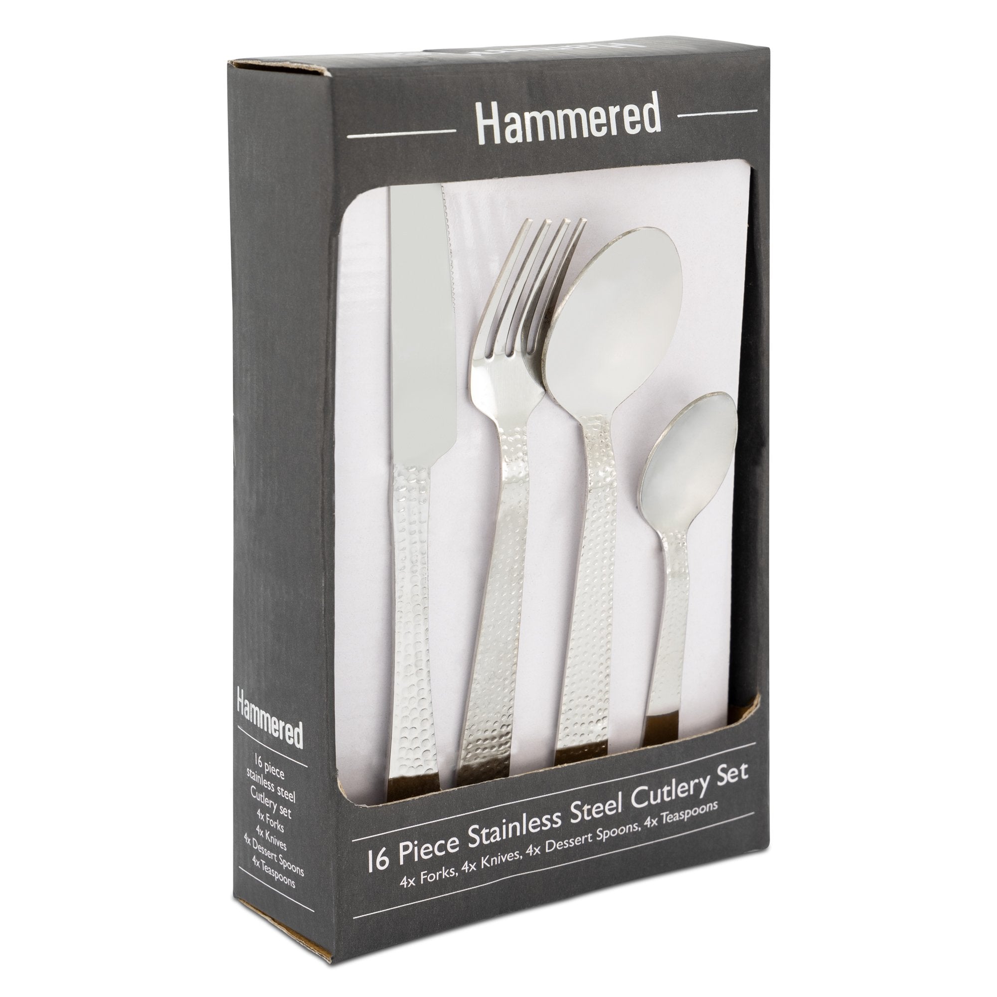 Hammered 16 Piece Stainless Steel Cutlery Set Bravich LTD.