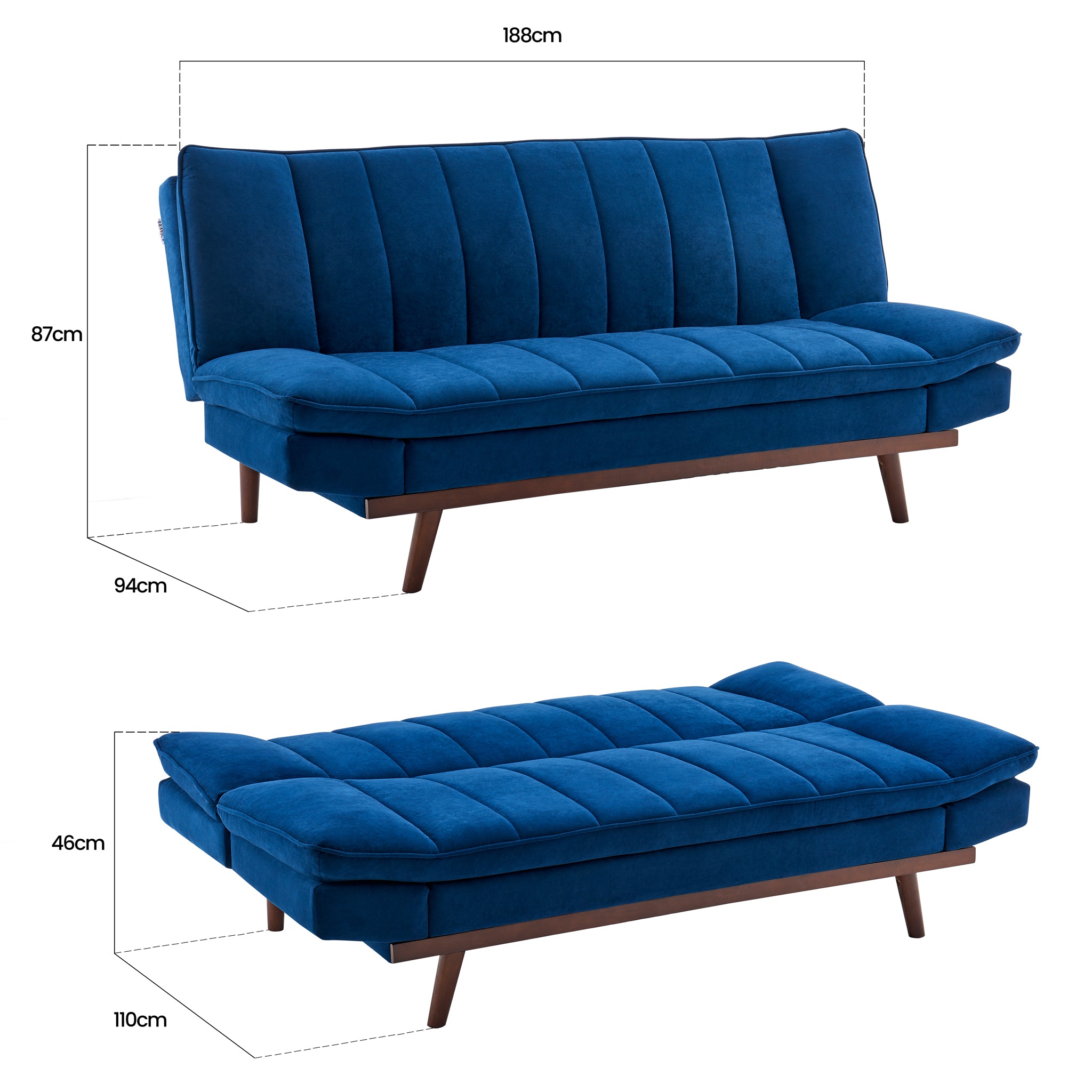 Mondaine Velvet Sofa Bed - Navy Blue