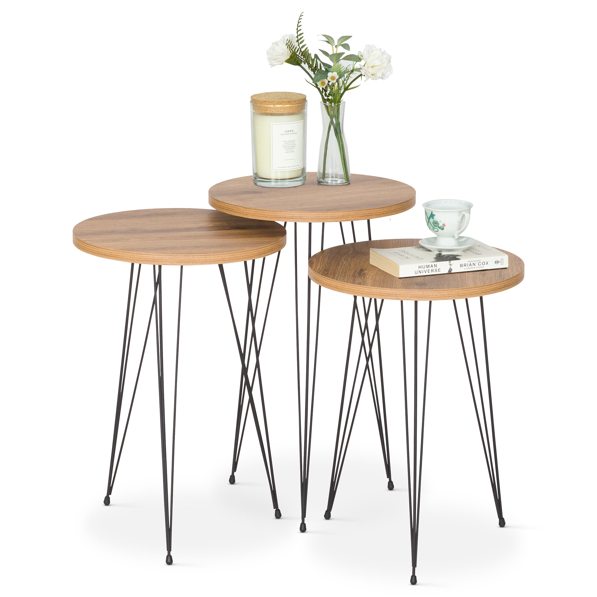Terek Round set of 3 side tables - Atlantic Pine