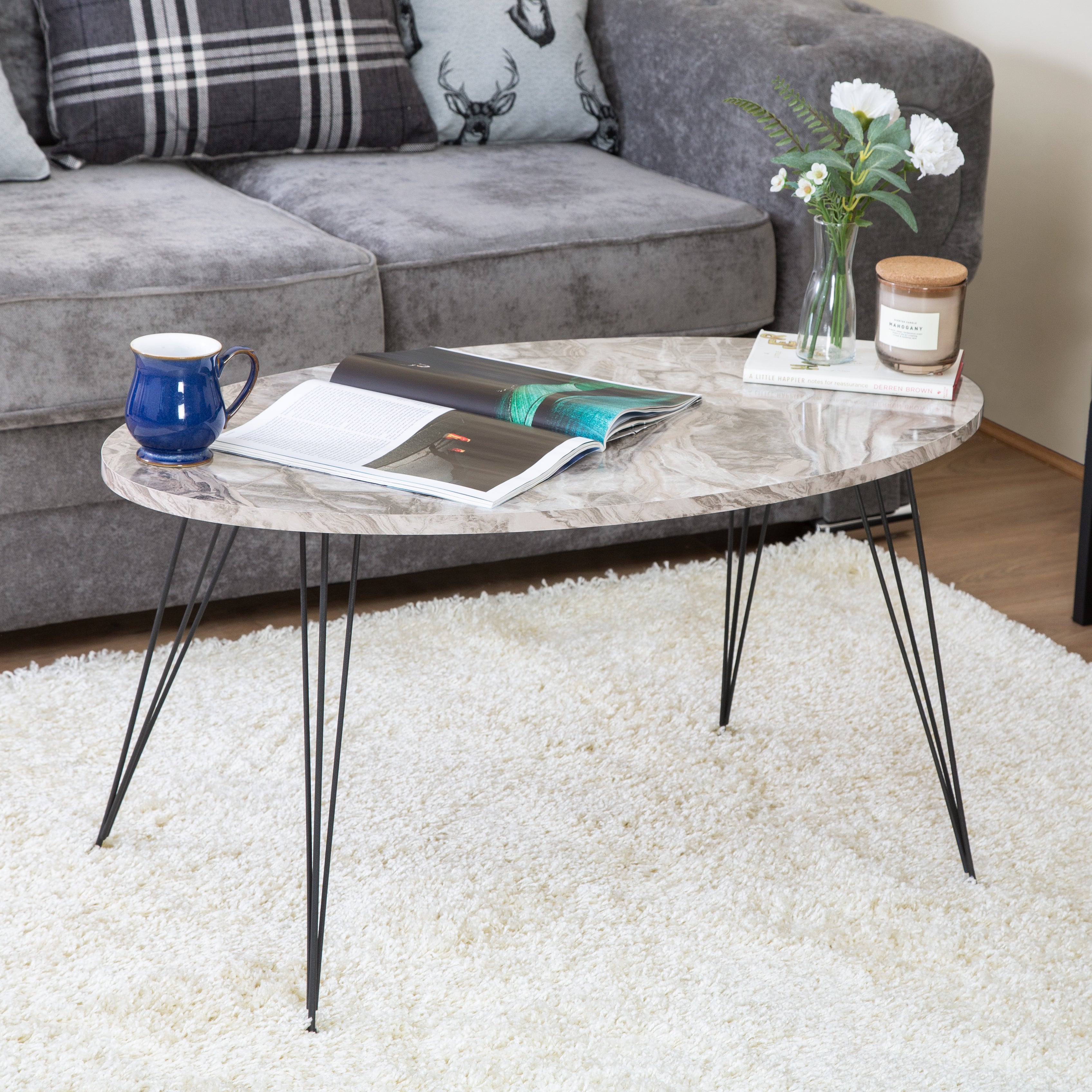Terek Oval Coffee Table - Grey Marble