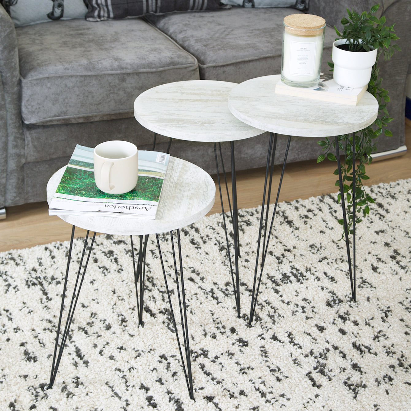Terek Set of 3 Round Side Tables - White Wood