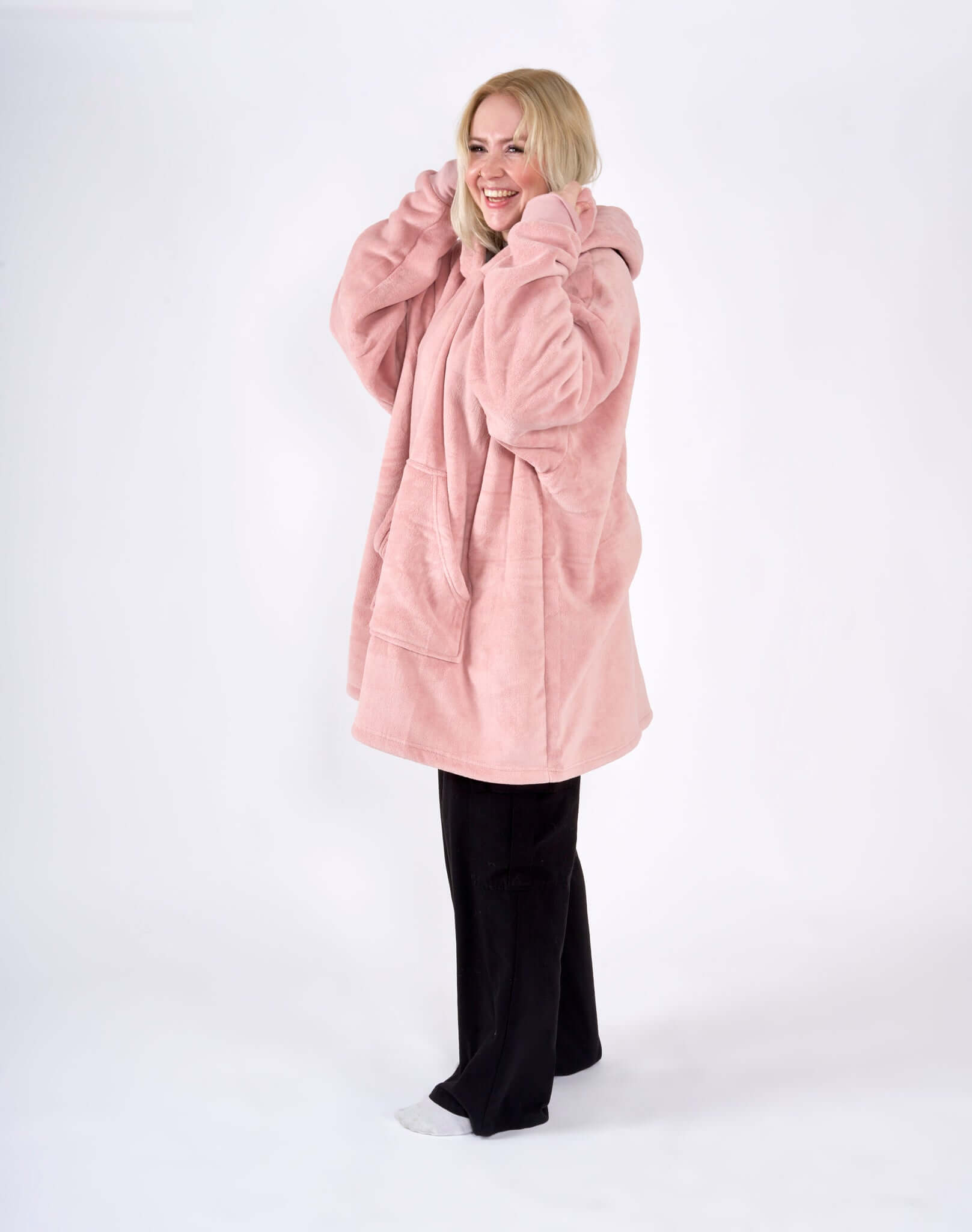 Hibernate Collection Oversized Super Soft Coral Fleece Sherpa Hoodie One Size-Bargainia.com