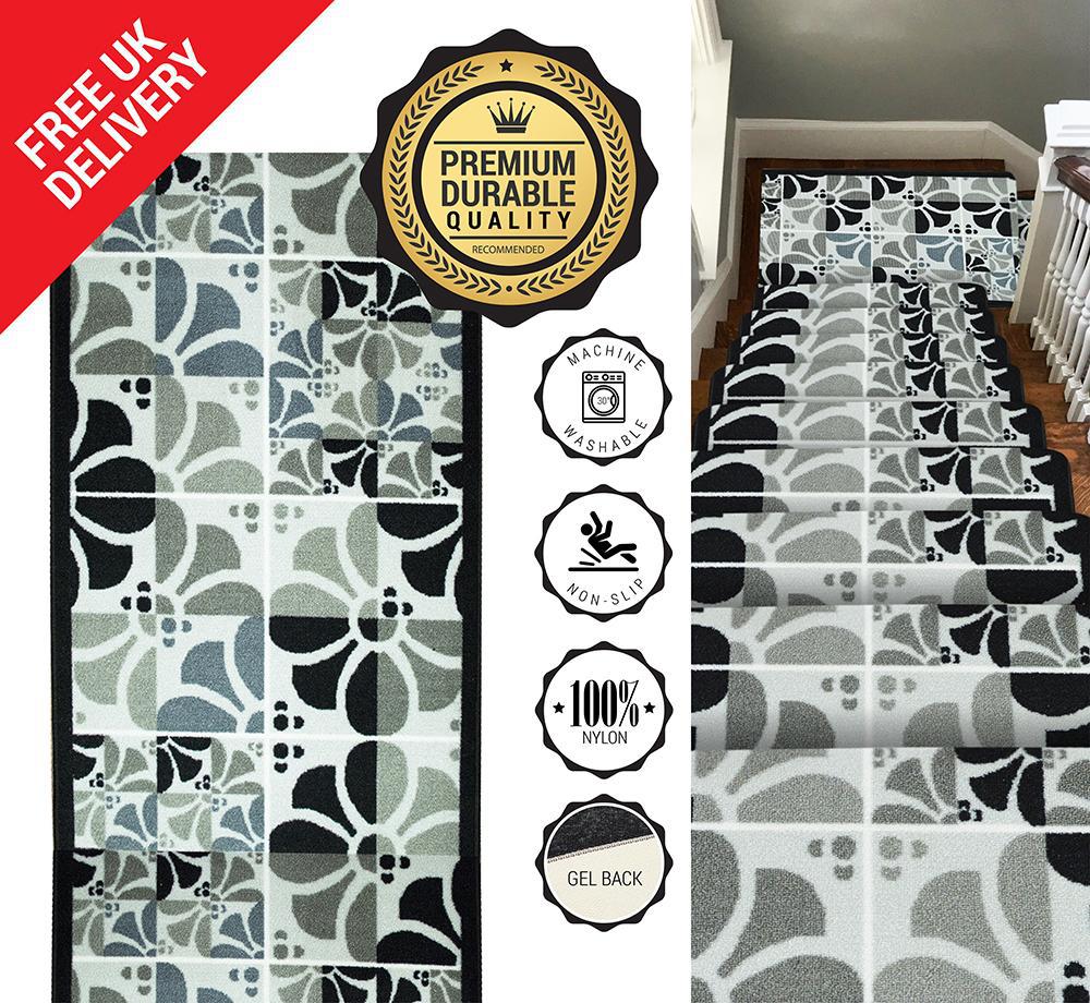 Grey Stair Runner / Kitchen Mat - Daisy (Custom Sizes Available)-Bargainia.com