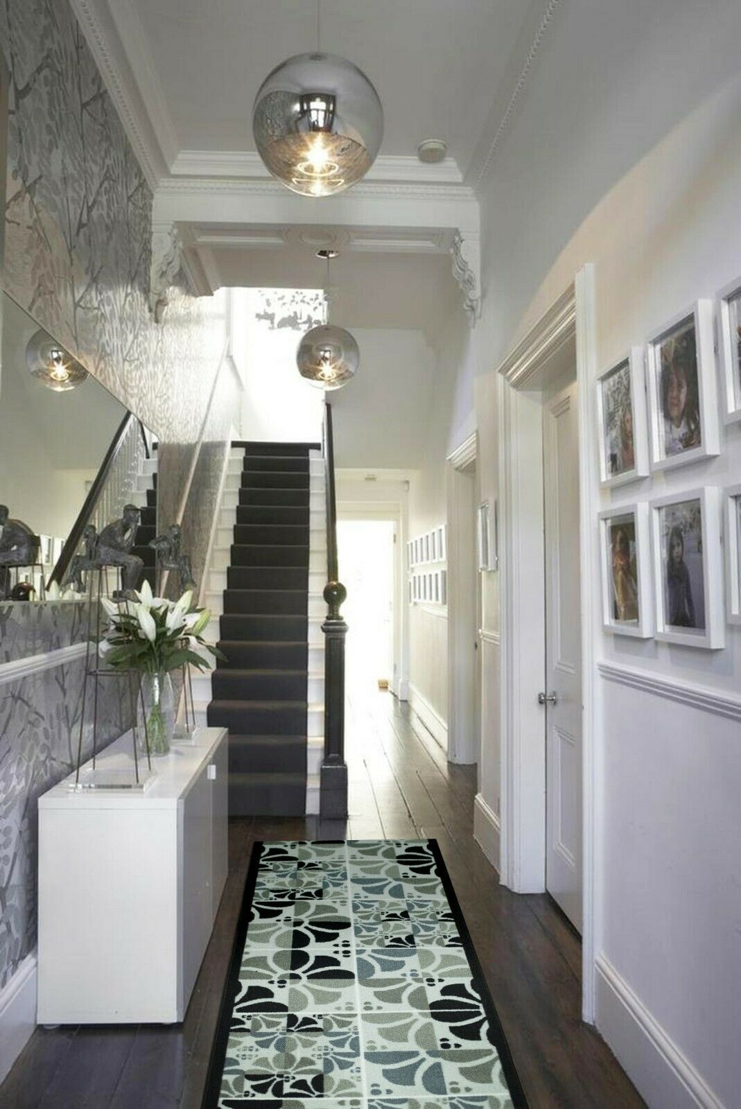Grey Stair Runner / Kitchen Mat - Daisy (Custom Sizes Available)-Bargainia.com