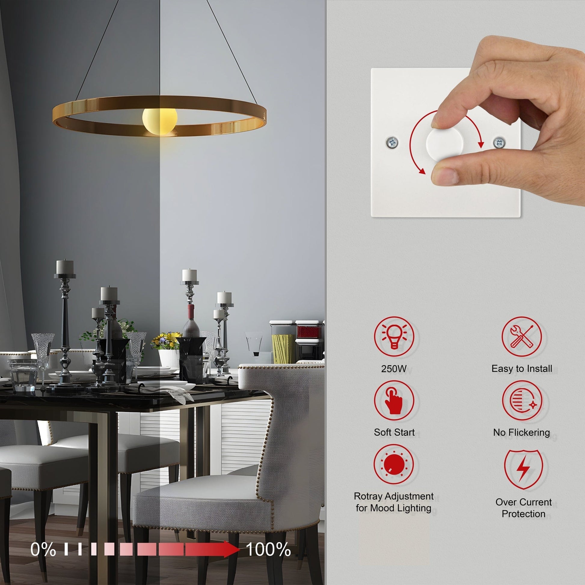 1 Gang 1 Way Dimmer Switch 250W 53153784 only5pounds-com