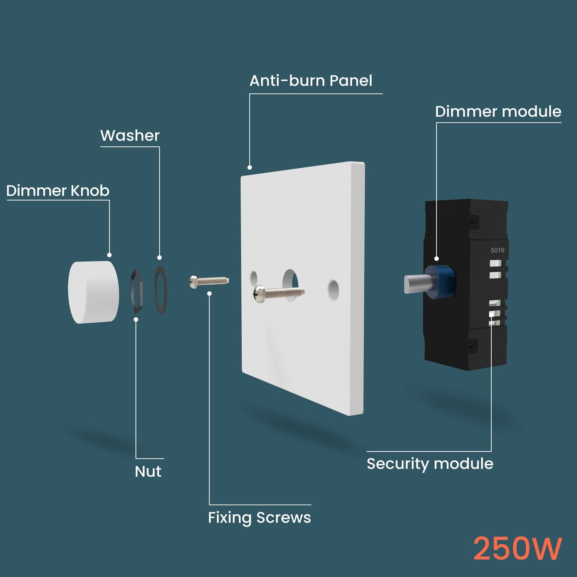 1 Gang 1 Way Dimmer Switch 250W 53153784 only5pounds-com