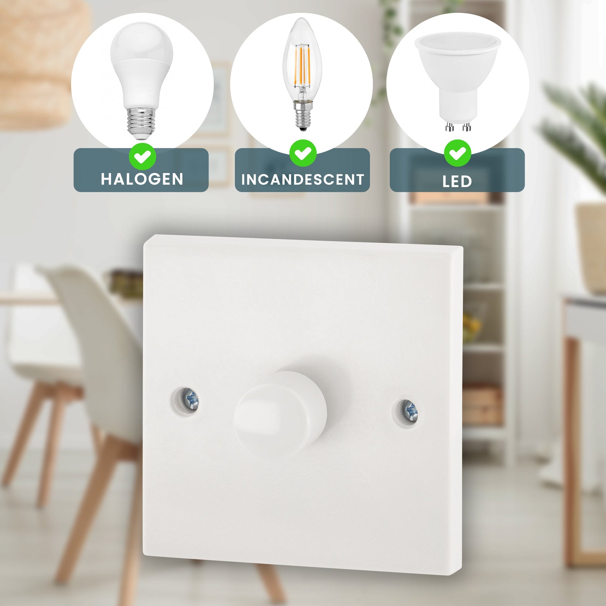 1 Gang 1 Way Dimmer Switch 400W - White Bargainia.com