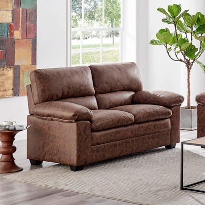 Oxford Bonded Faux Leather Sofa Suite Light Brown-Bargainia.com