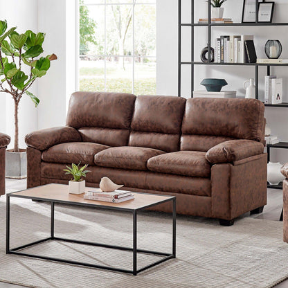 Oxford Bonded Faux Leather Sofa Suite Light Brown-Bargainia.com