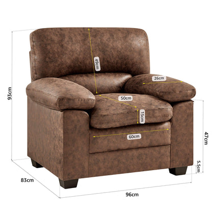 Oxford Bonded Faux Leather Sofa Suite - Walnut Brown-Bargainia.com
