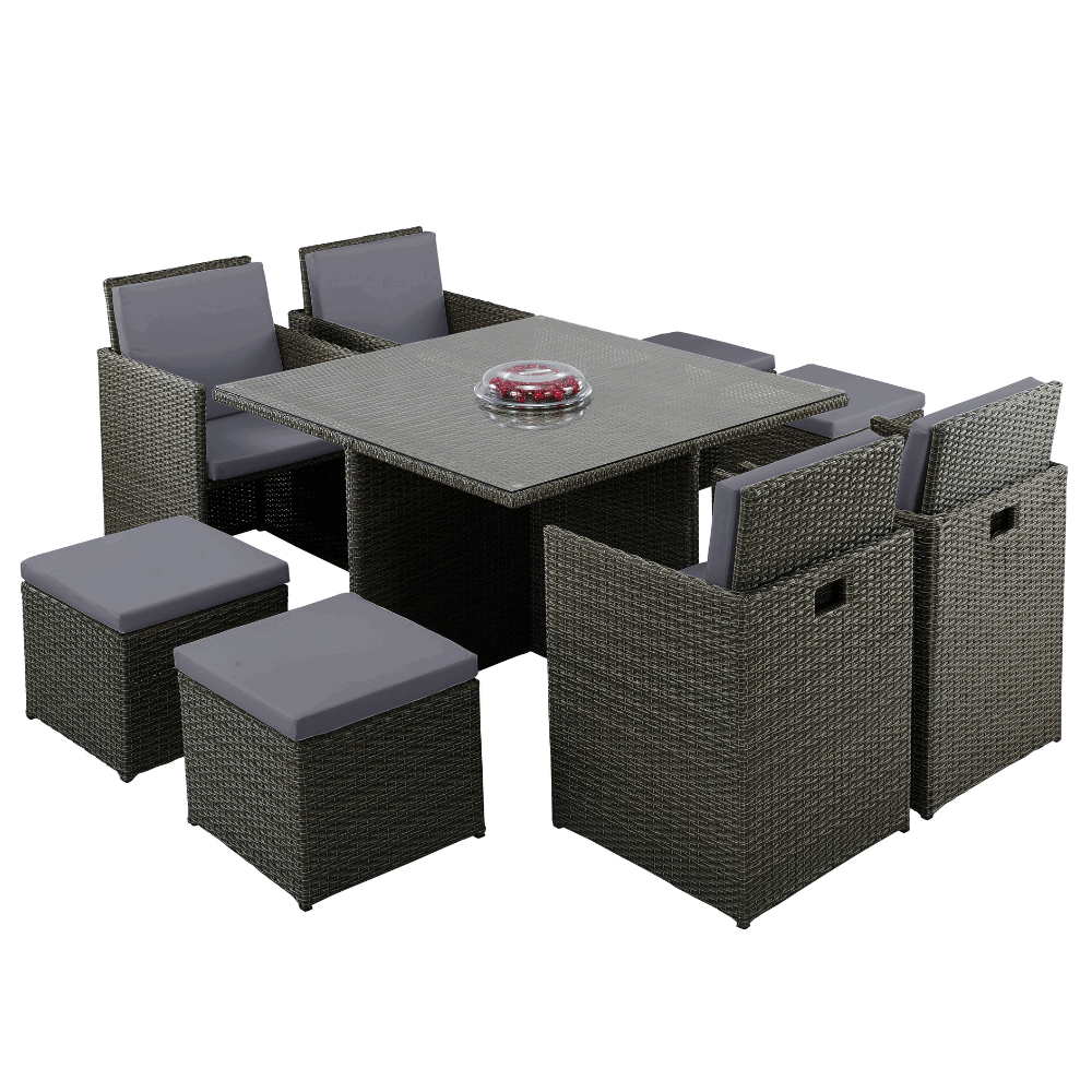 Rattan Cube Garden Furniture 8 Seater Table & Chairs Set-5056536119421-Bargainia.com
