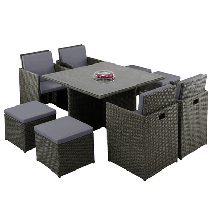 Rattan Cube Garden Furniture 8 Seater Table & Chairs Set-5056536119421-Bargainia.com