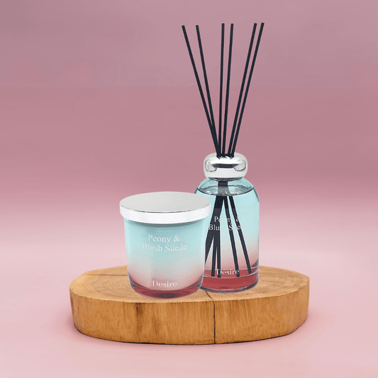 Ombre Peony & Blush Suede Luxury Ombre Glass Candle Or Reed Diffuser-Bargainia.com