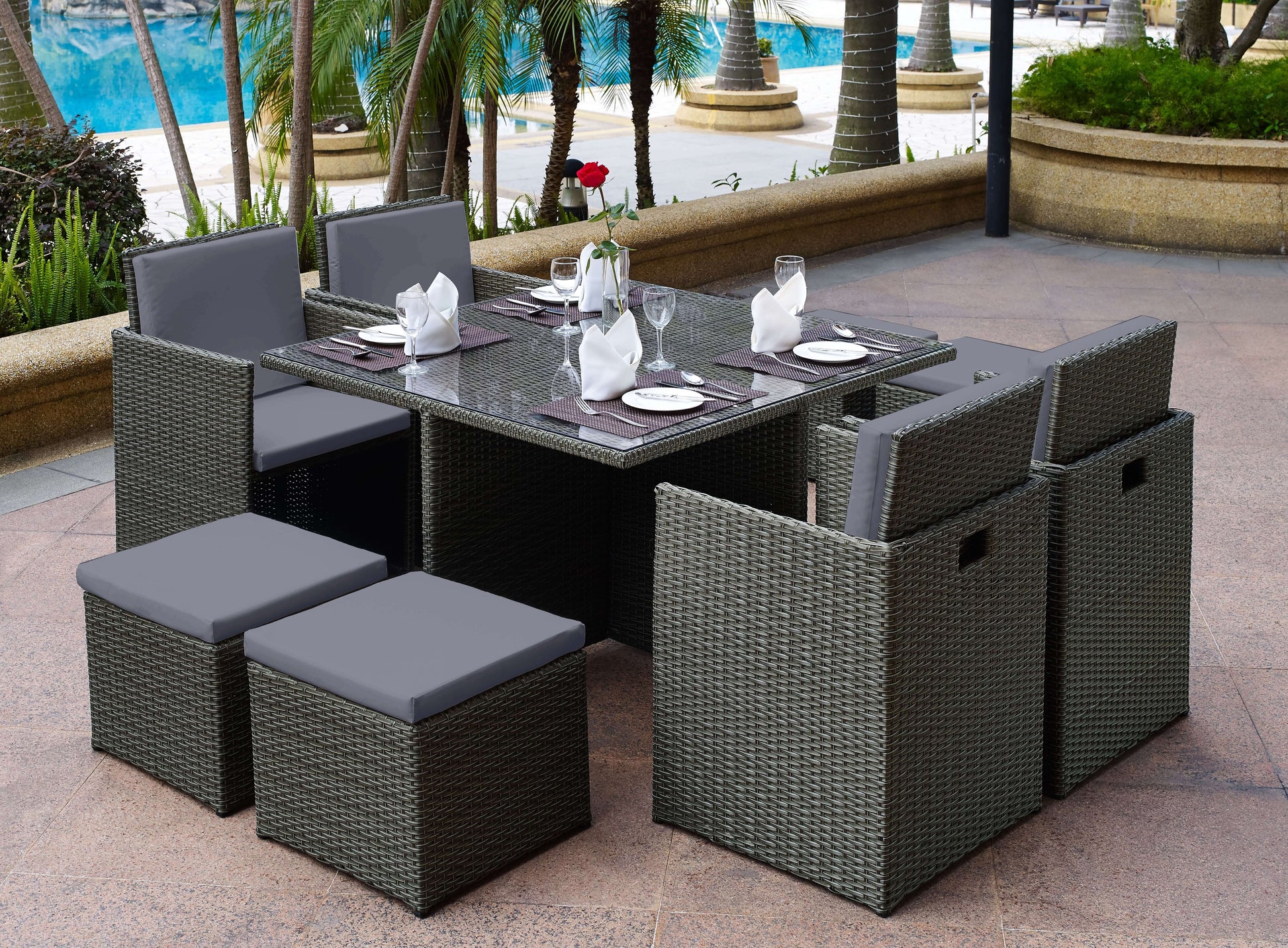 Rattan Cube Garden Furniture 8 Seater Table & Chairs Set-5056536119421-Bargainia.com