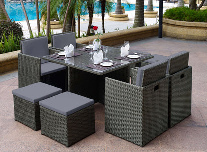 Rattan Cube Garden Furniture 8 Seater Table & Chairs Set-5056536119421-Bargainia.com