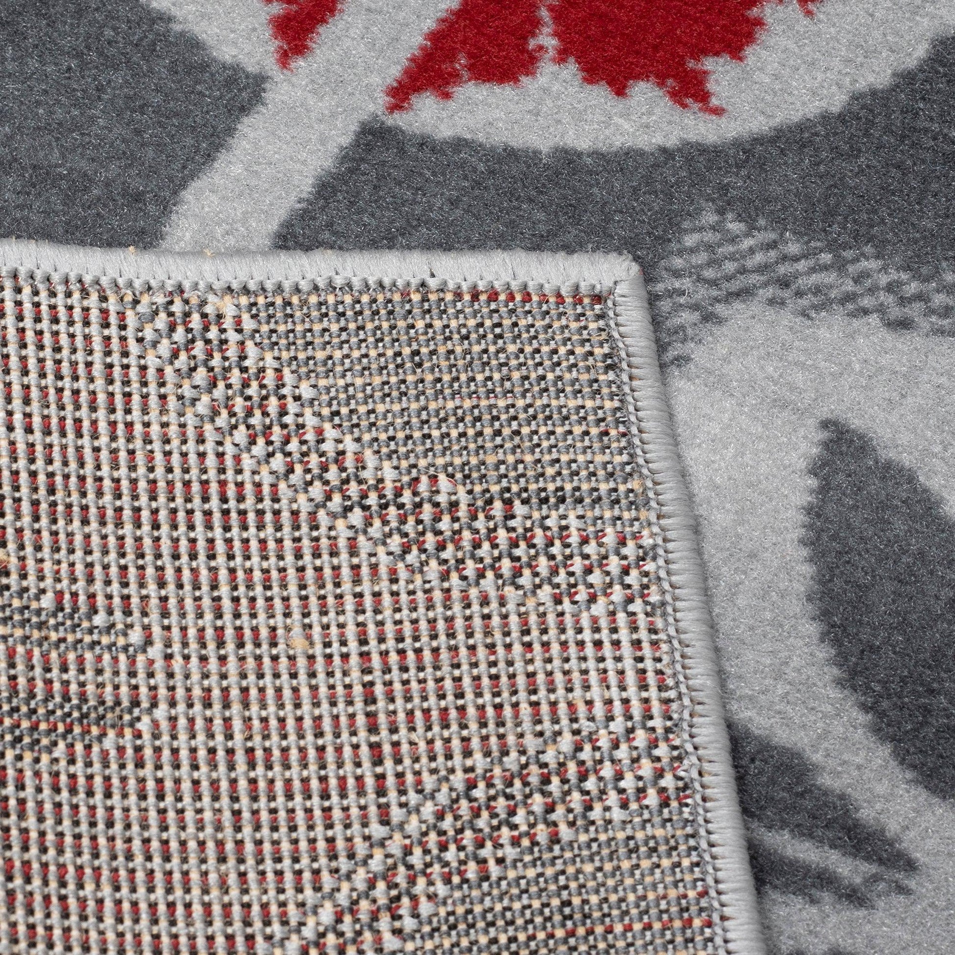 Red & Grey Floral Tiles Stair Runner / Kitchen Mat - Texas (Custom Sizes Available)-5056150271314-Bargainia.com