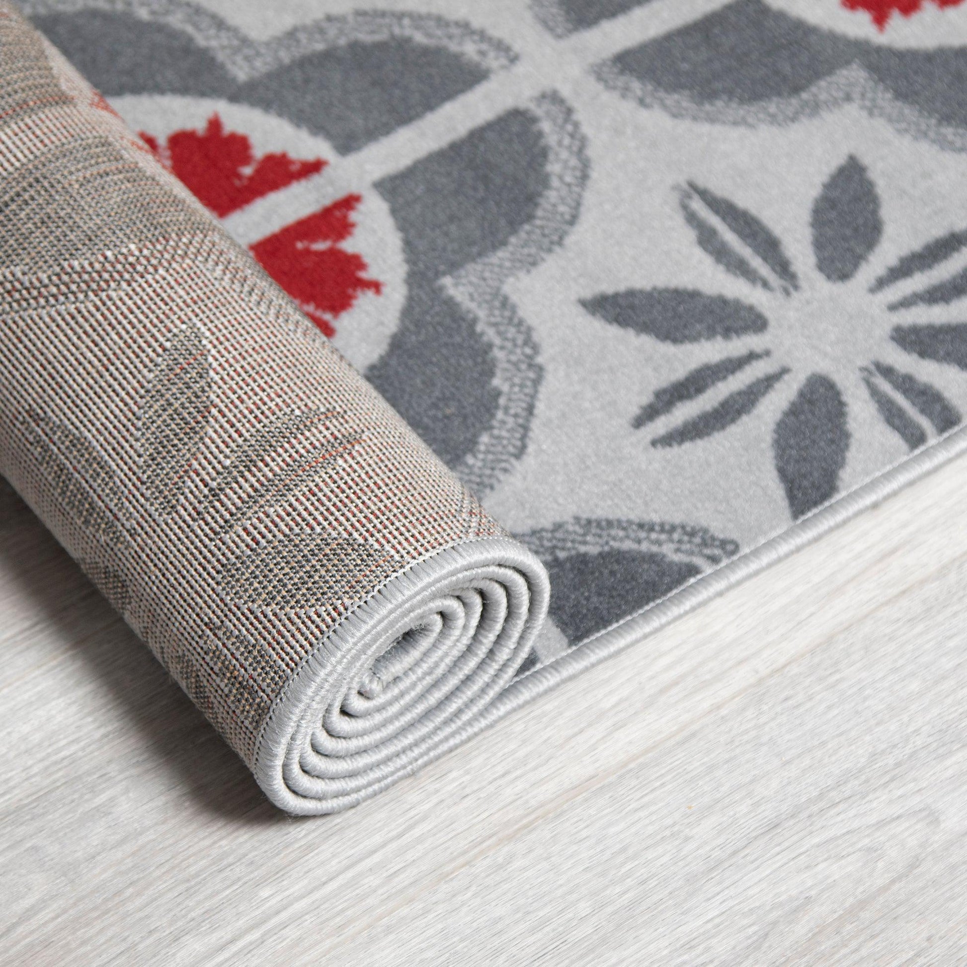 Red & Grey Floral Tiles Stair Runner / Kitchen Mat - Texas (Custom Sizes Available)-5056150271314-Bargainia.com