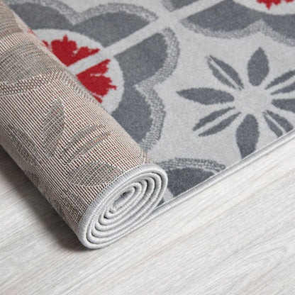 Red & Grey Floral Tiles Stair Runner / Kitchen Mat - Texas (Custom Sizes Available)-5056150271314-Bargainia.com