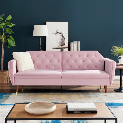 3 Seater Sofa Bed Pink Velvet Button Back - Victoria Bargainia
