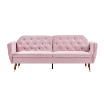 3 Seater Sofa Bed Pink Velvet Button Back - Victoria Bargainia
