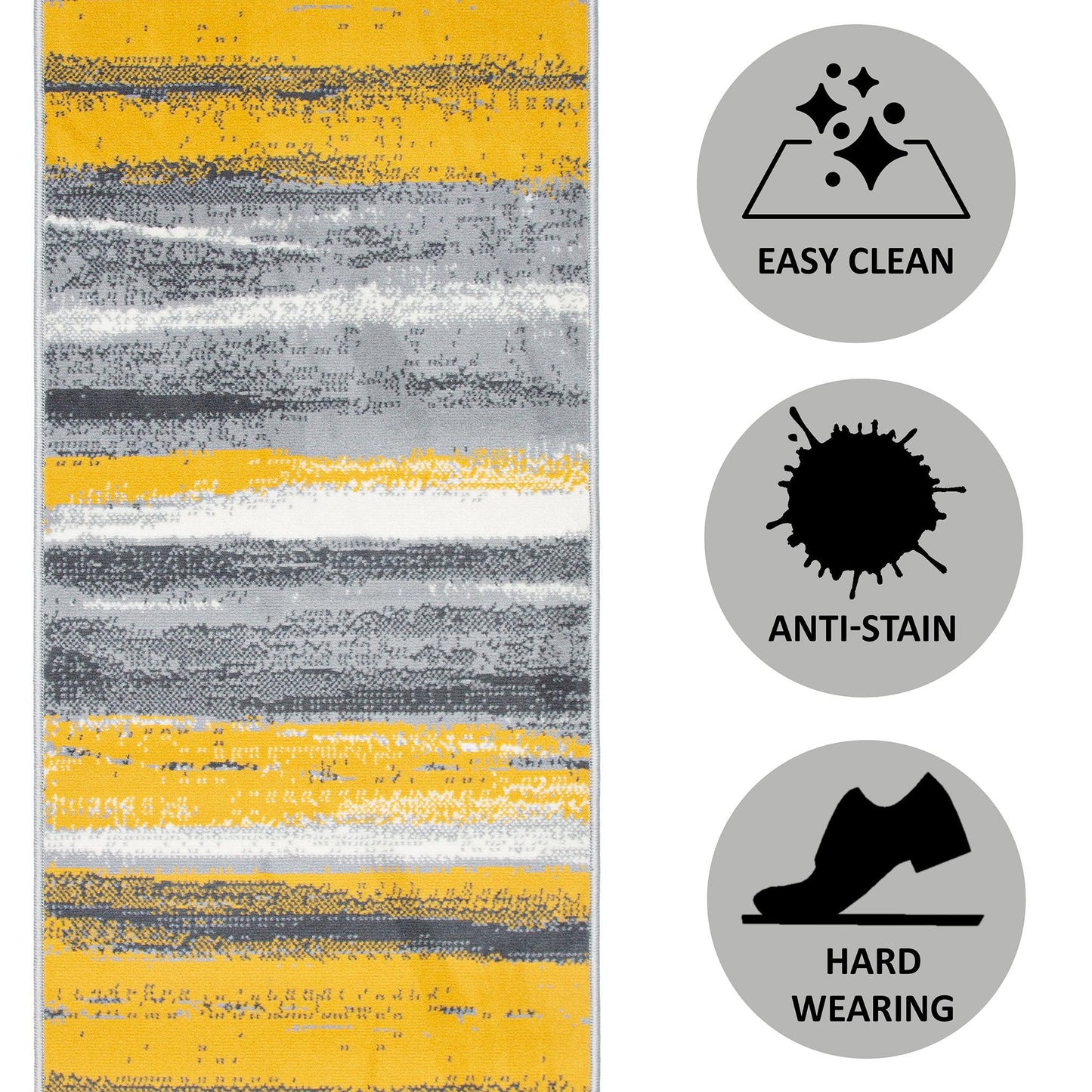 Yellow, Grey & White Abstract Lines Stair Runner / Kitchen Mat - Texas (Custom Sizes Available)-5056150270836-Bargainia.com