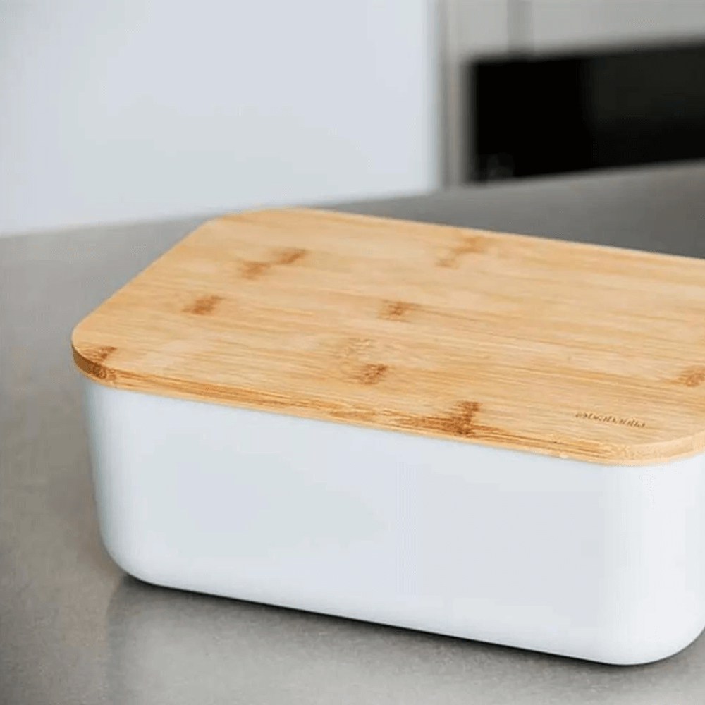 Brabantia Pure Grey Storage Bread Bin Box With Wooden Bamboo Chopping Board 5.5L-5415252018928-Bargainia.com