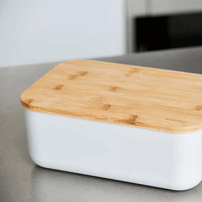 Brabantia Pure Grey Storage Bread Bin Box With Wooden Bamboo Chopping Board 5.5L-5415252018928-Bargainia.com