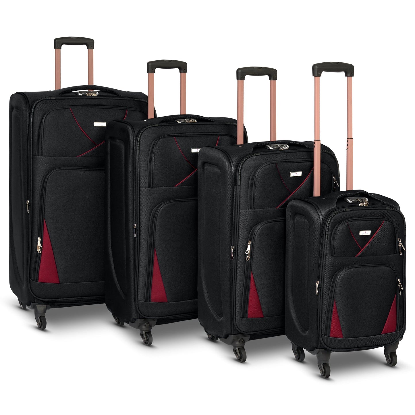 4-Wheel Suitcase Set Soft Shell Luggage, Set of 4 L,M,S,Cabin - Assorted Colours