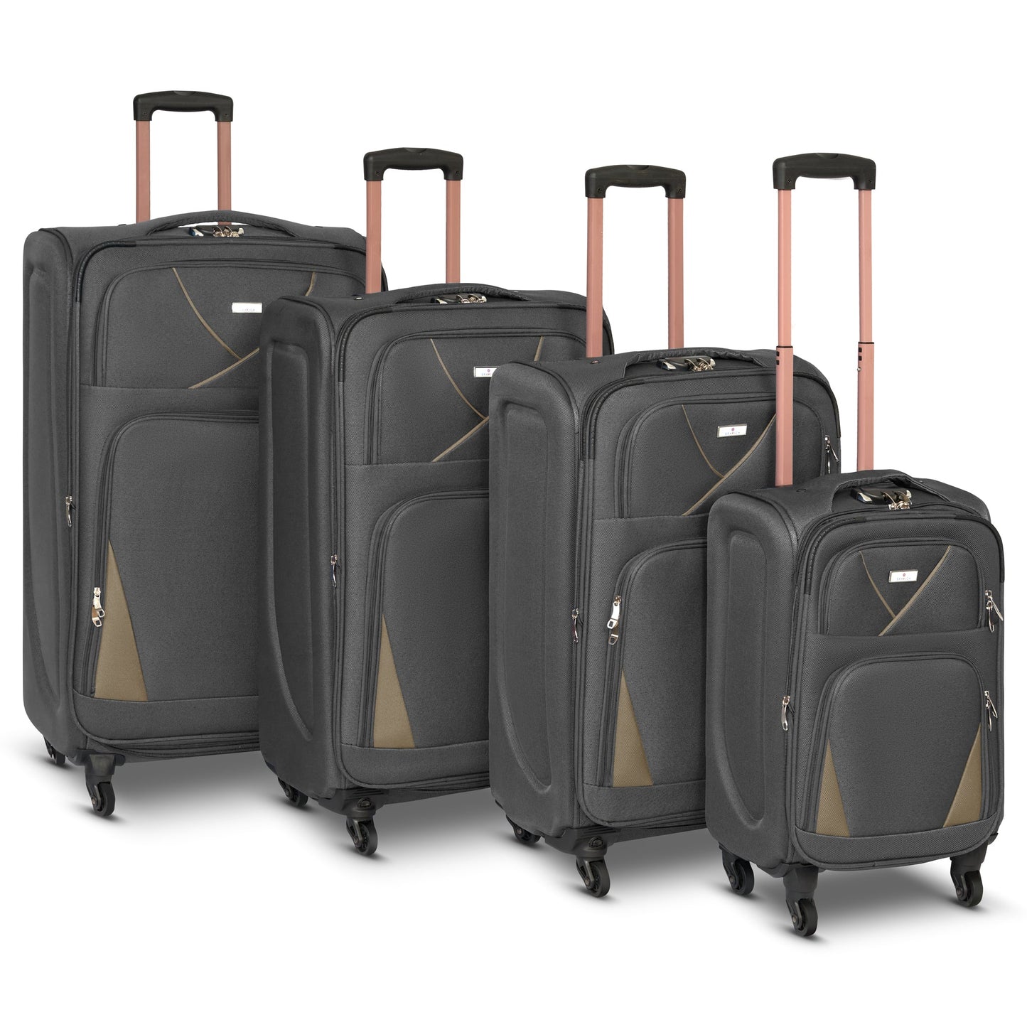 4-Wheel Suitcase Set Soft Shell Luggage, Set of 4 L,M,S,Cabin - Assorted Colours