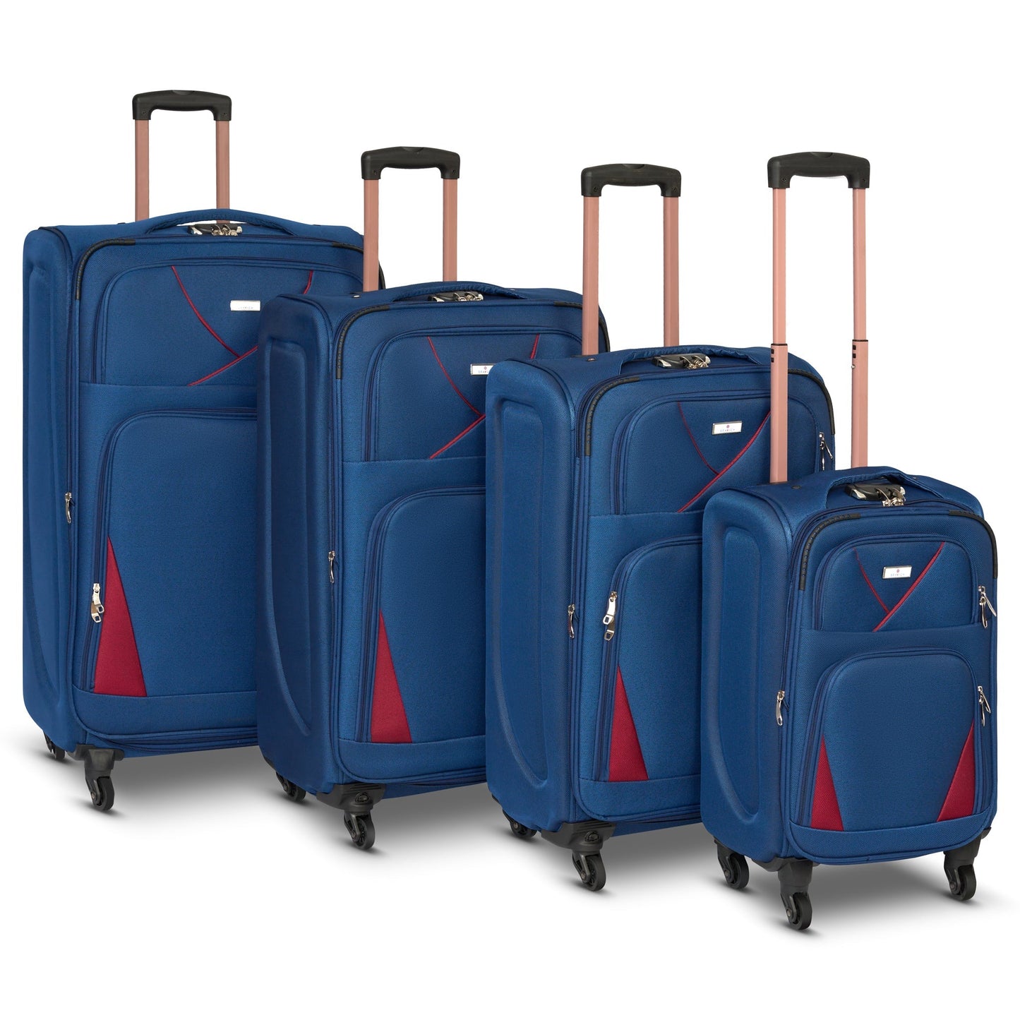 4-Wheel Suitcase Set Soft Shell Luggage, Set of 4 L,M,S,Cabin - Assorted Colours