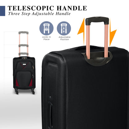 4-Wheel Suitcase Set Soft Shell Luggage, Set of 4 L,M,S,Cabin - Assorted Colours