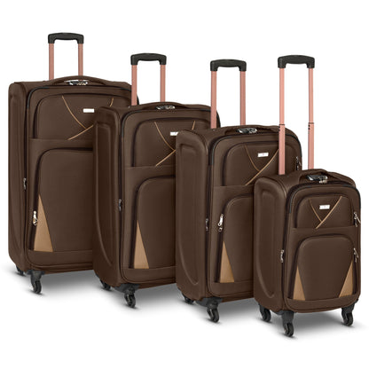 4-Wheel Suitcase Set Soft Shell Luggage, Set of 4 L,M,S,Cabin - Assorted Colours