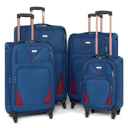 4-Wheel Suitcase Set Soft Shell Luggage, Set of 4 L,M,S,Cabin - Assorted Colours Bargainia