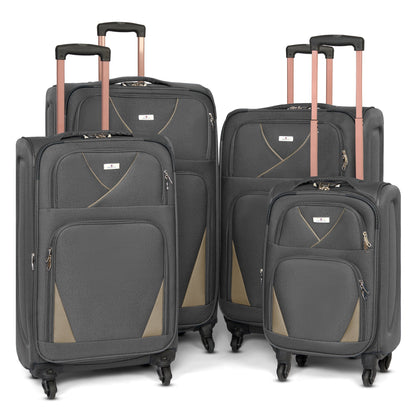 4-Wheel Suitcase Set Soft Shell Luggage, Set of 4 L,M,S,Cabin - Assorted Colours Bargainia Grey & Beige