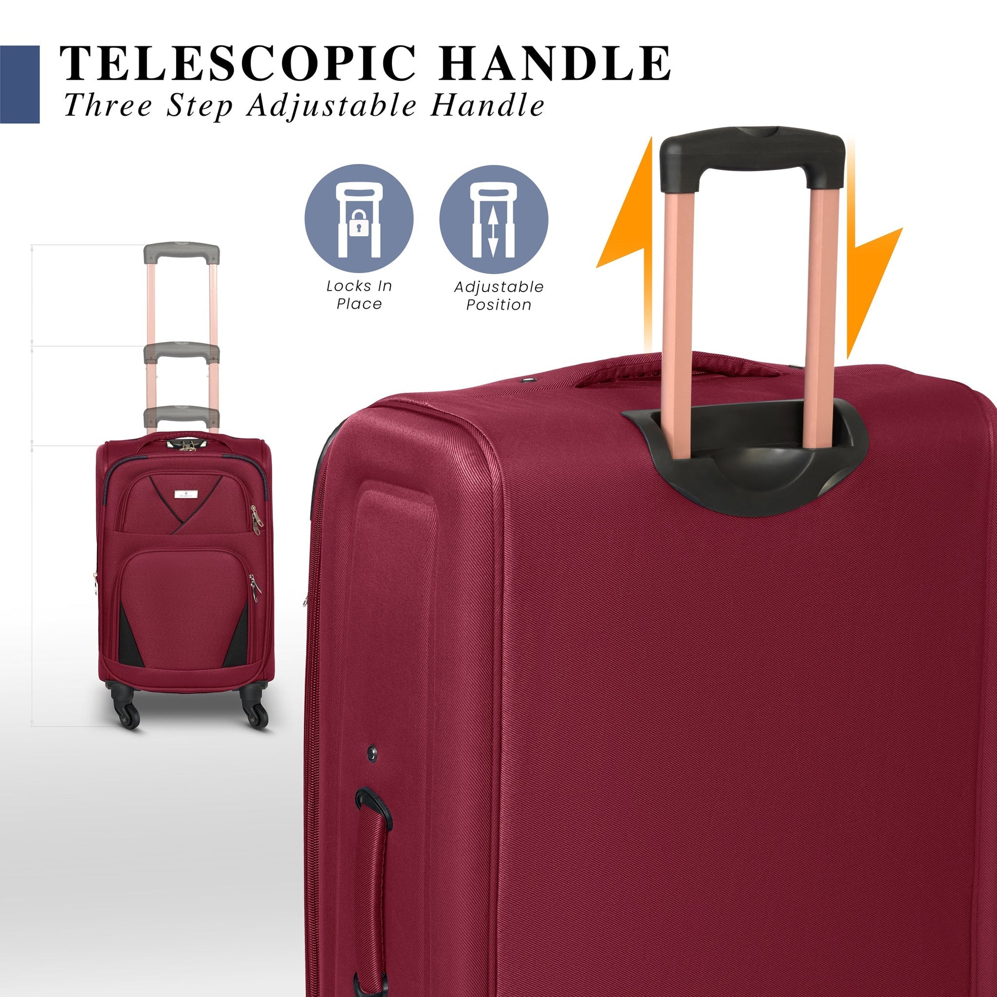 4-Wheel Suitcase Set Soft Shell Luggage, Set of 4 L,M,S,Cabin - Assorted Colours Bargainia