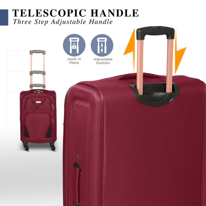 4-Wheel Suitcase Set Soft Shell Luggage, Set of 4 L,M,S,Cabin - Assorted Colours Bargainia