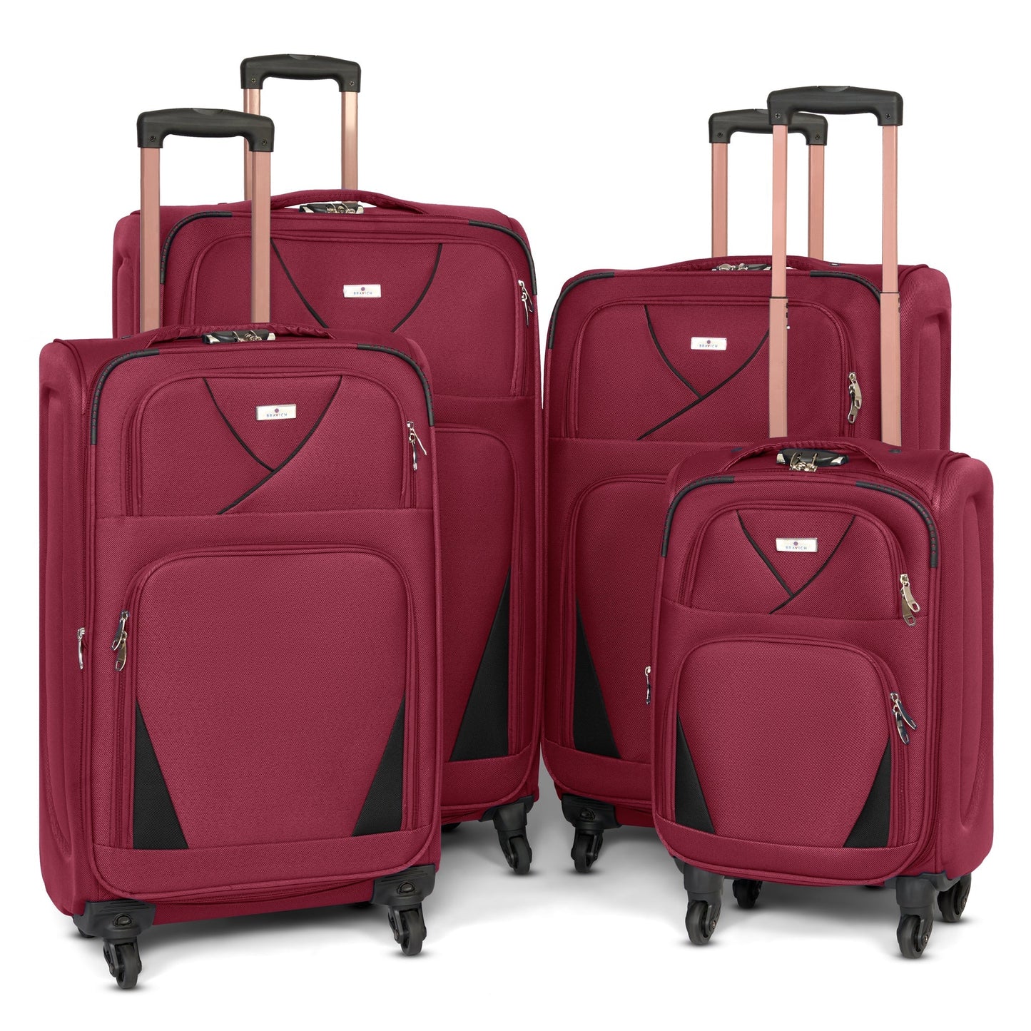 4-Wheel Suitcase Set Soft Shell Luggage, Set of 4 L,M,S,Cabin - Assorted Colours Bargainia