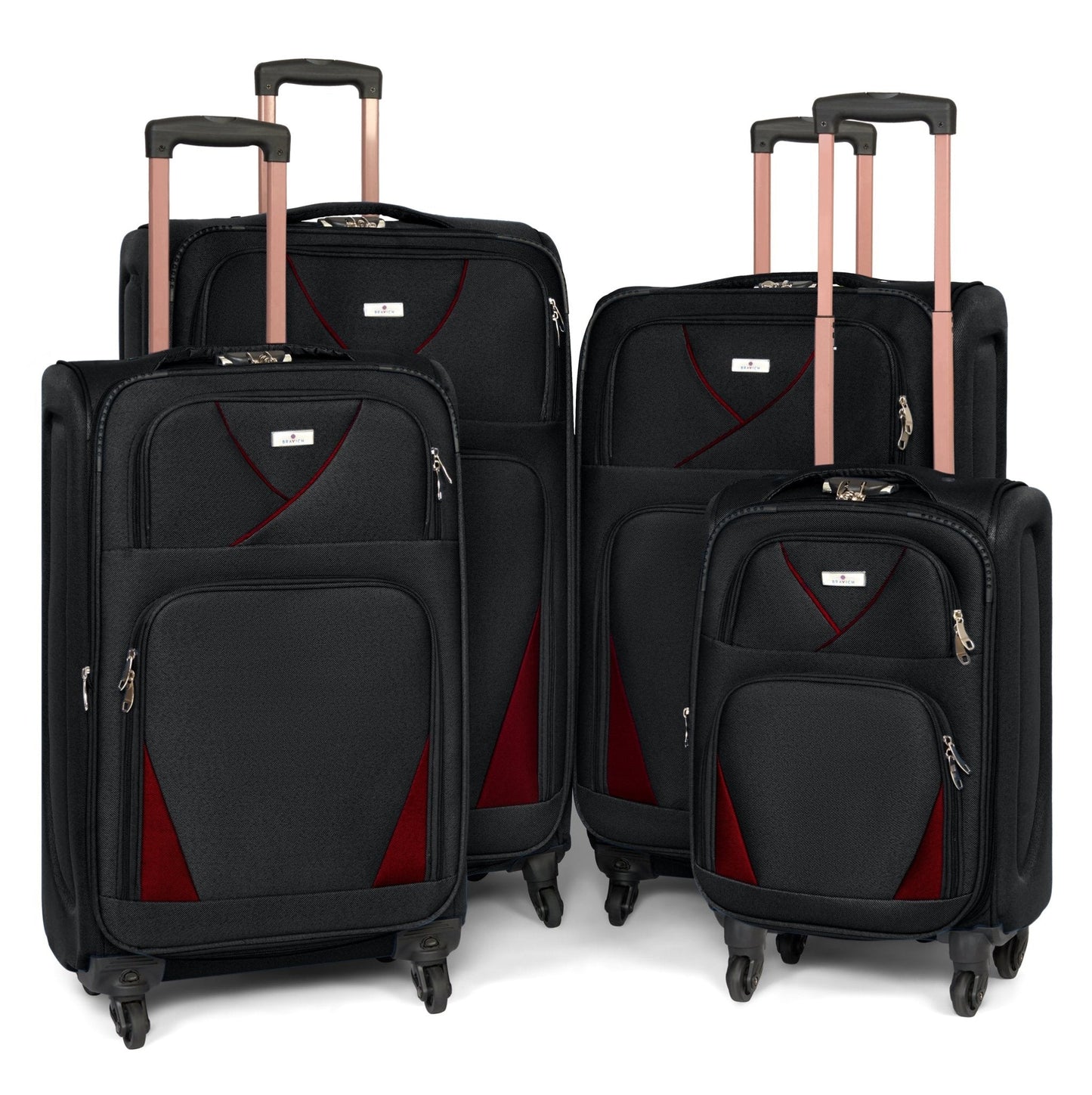 4-Wheel Suitcase Set Soft Shell Luggage, Set of 4 L,M,S,Cabin - Assorted Colours Bargainia