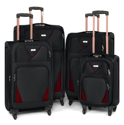 4-Wheel Suitcase Set Soft Shell Luggage, Set of 4 L,M,S,Cabin - Assorted Colours Bargainia