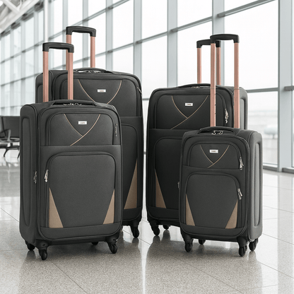 4-Wheel Suitcase Set Soft Shell Luggage, Set of 4 L,M,S,Cabin - Assorted Colours Bargainia