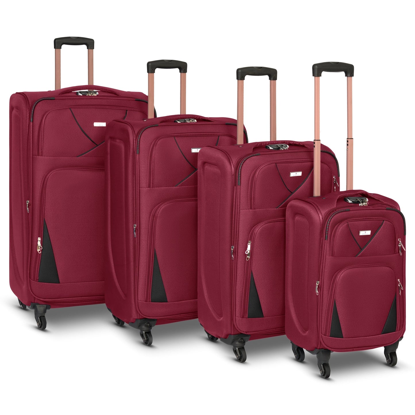 4-Wheel Suitcase Set Soft Shell Luggage, Set of 4 L,M,S,Cabin - Assorted Colours Bargainia Red & Black